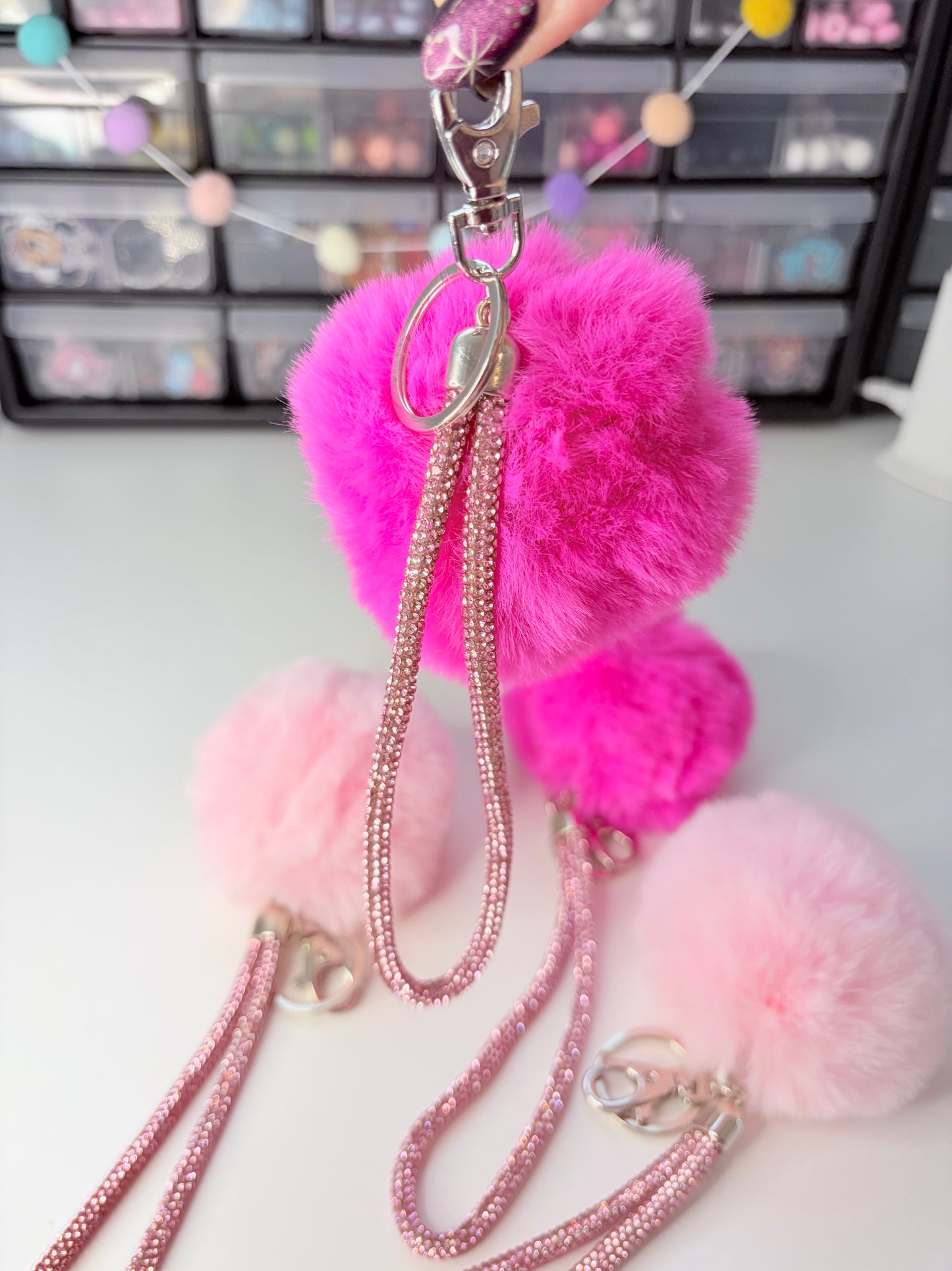 Rhinestone PomPom Wristlet
