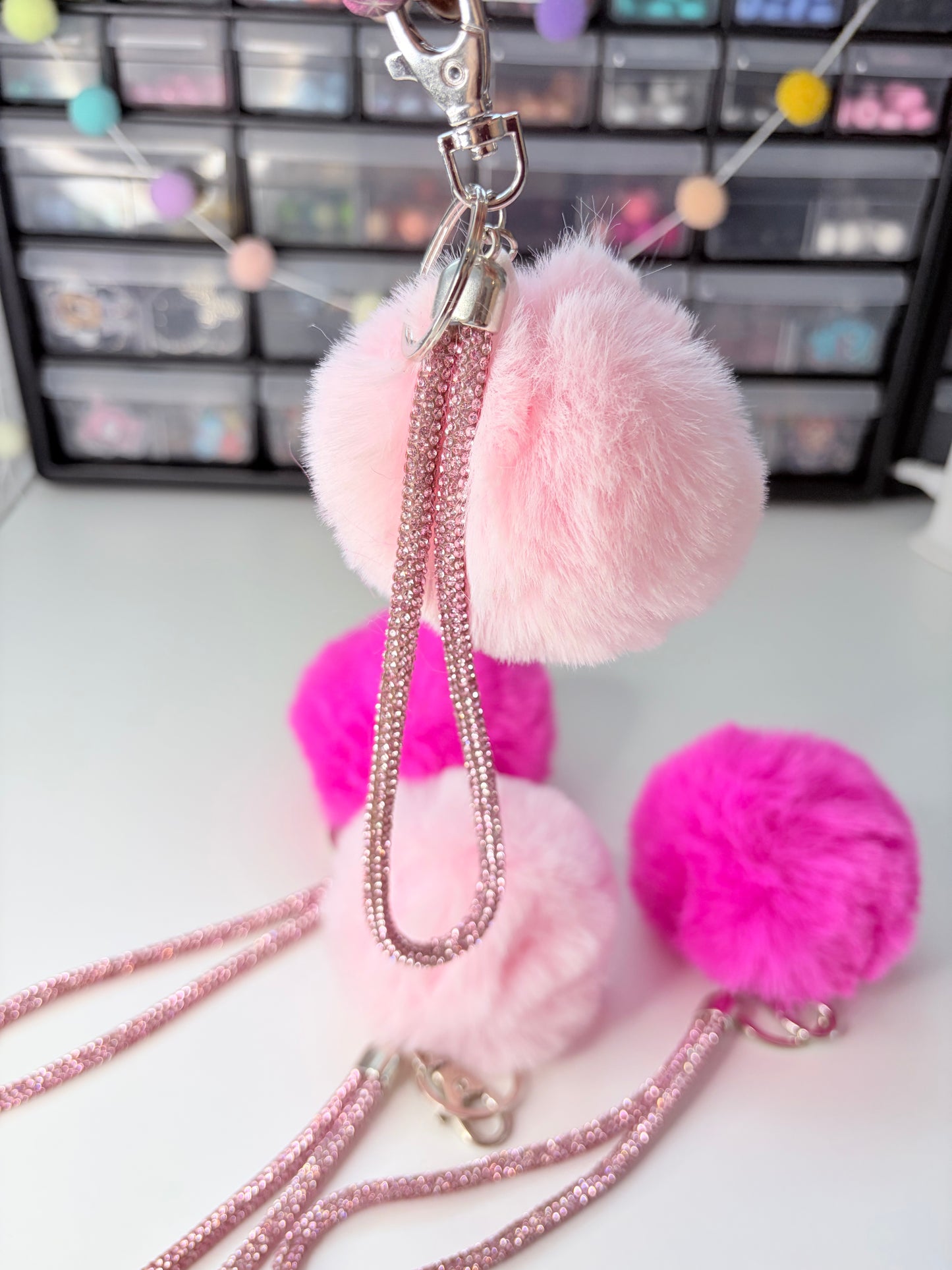 Rhinestone PomPom Wristlet
